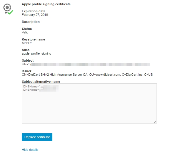 Replace / Update Apple signing certificate to resolve profile service