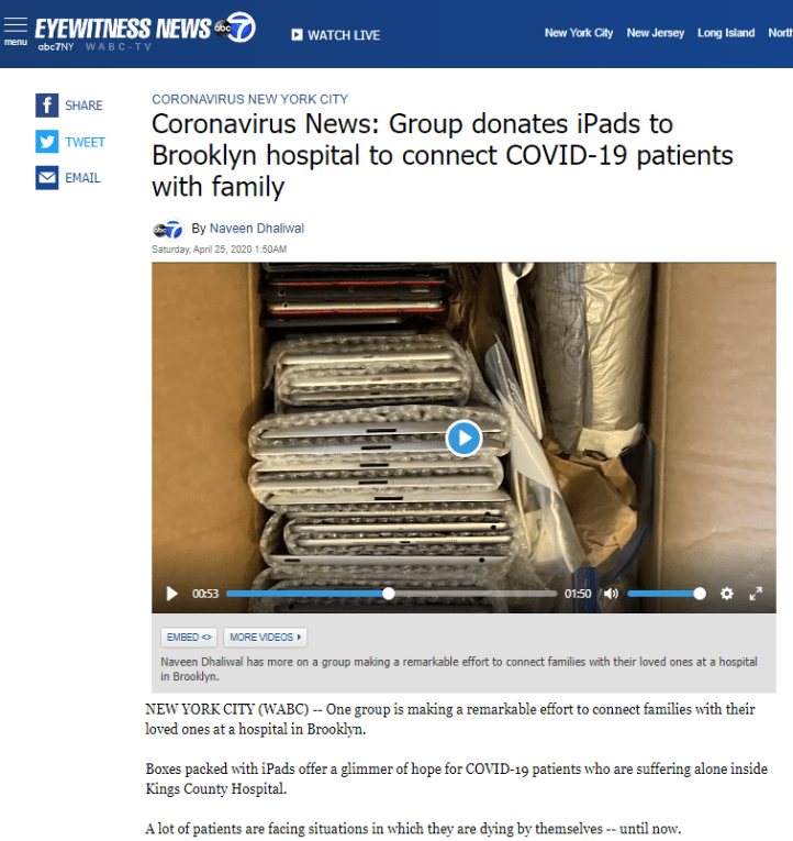 Coronavirus NYC_ Group donates iPads to Kings County Hospital in Brooklyn to connect COVID-19 patients with loved ones - ABC7 New York - Google Chrome 2020-04-26 23.22.21