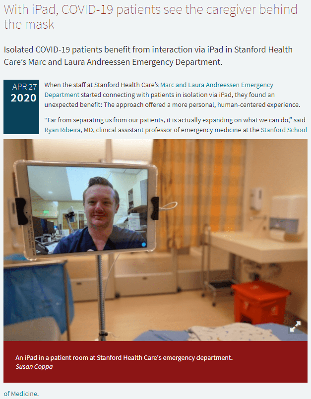 With iPad, COVID-19 patients see the caregiver beh