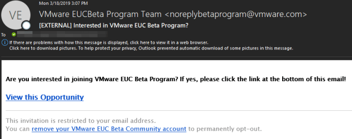 [EXTERNAL] Interested in VMware EUC Beta Program_