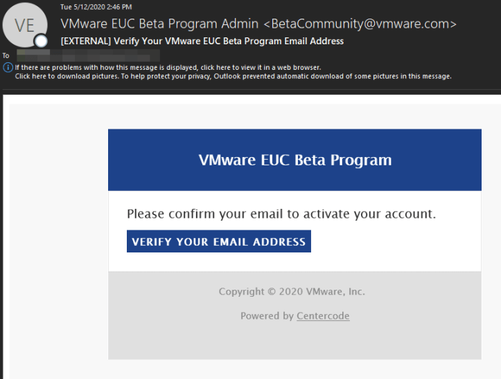 [EXTERNAL] Verify Your VMware EUC Beta Program Ema