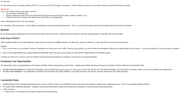 [EXTERNAL] VMware EUC BETA Program Community - Mes
