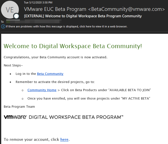 [EXTERNAL] Welcome to Digital Workspace Beta Progr