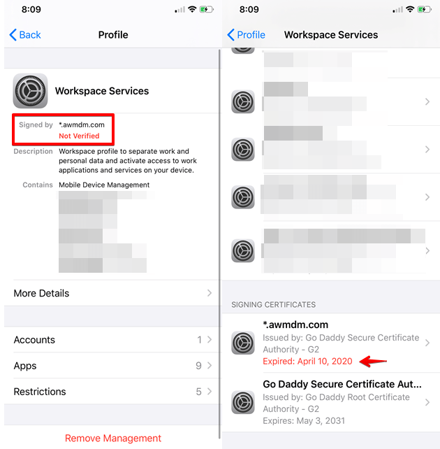 FW_ Profile signing certificate is showing as expi