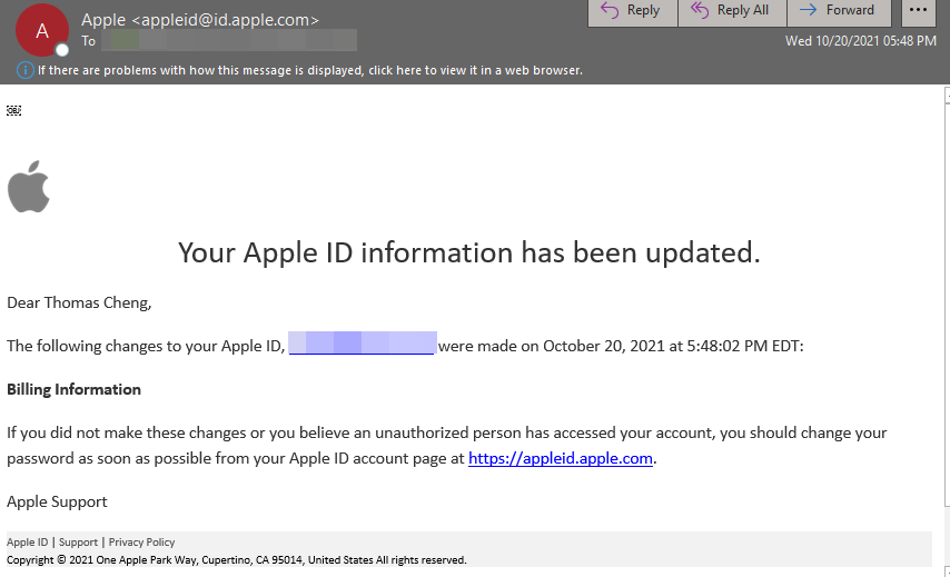 [EXTERNAL] Your Apple ID information has been upda